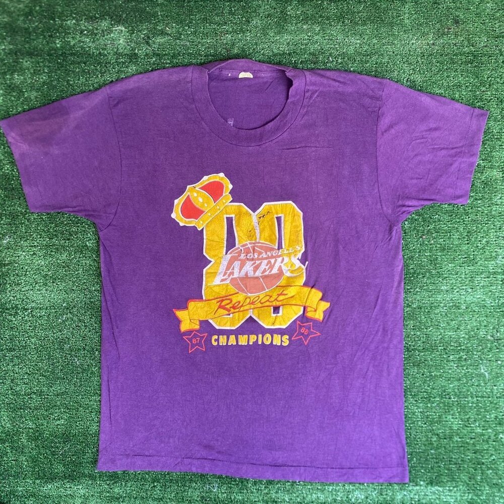 Vintage 80s Los Angeles Lakers Shirt NBA Champions Purple Tee